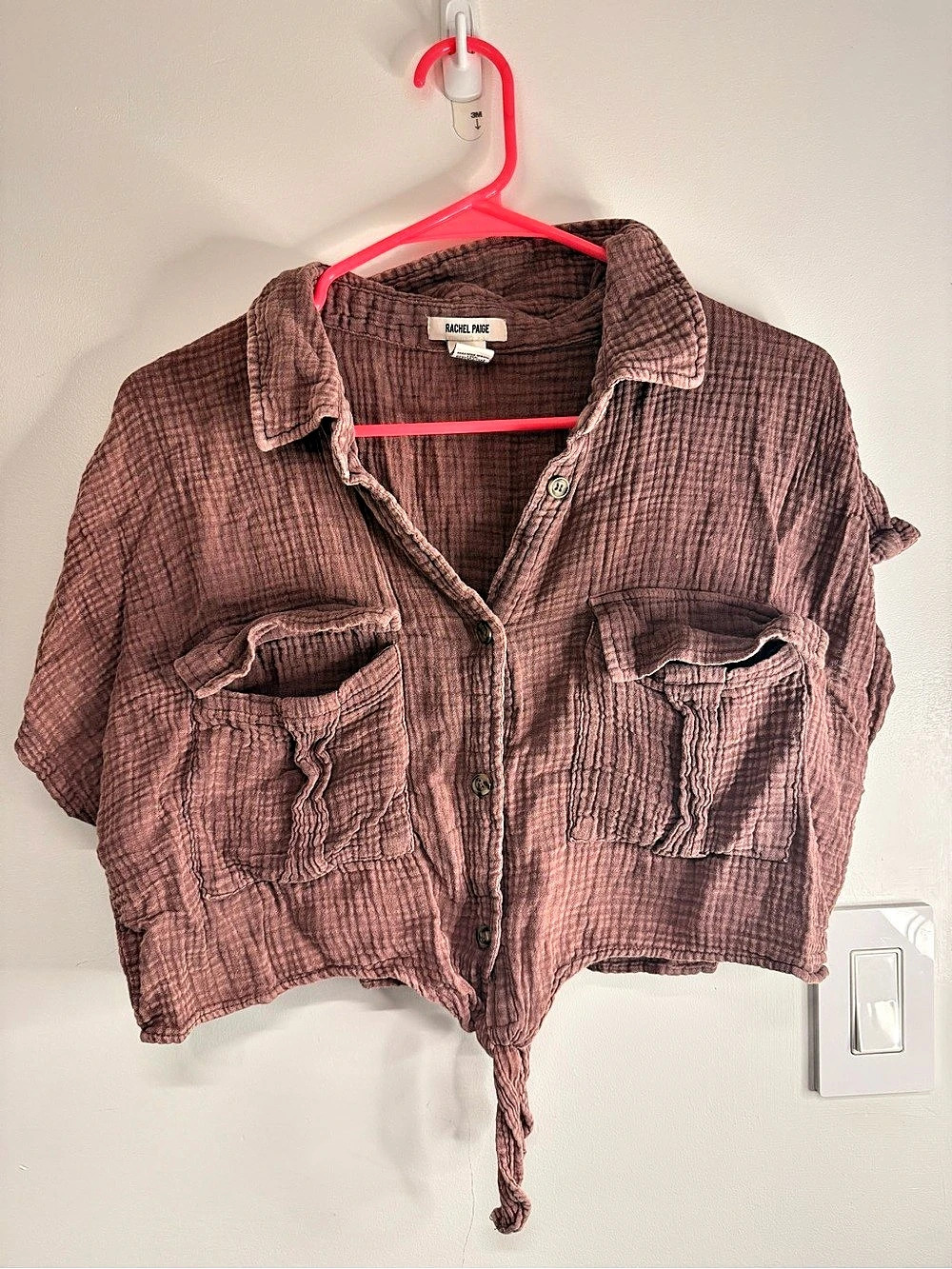 Rachel Paige Cotton Button Down Shirt in Brown XL Like New